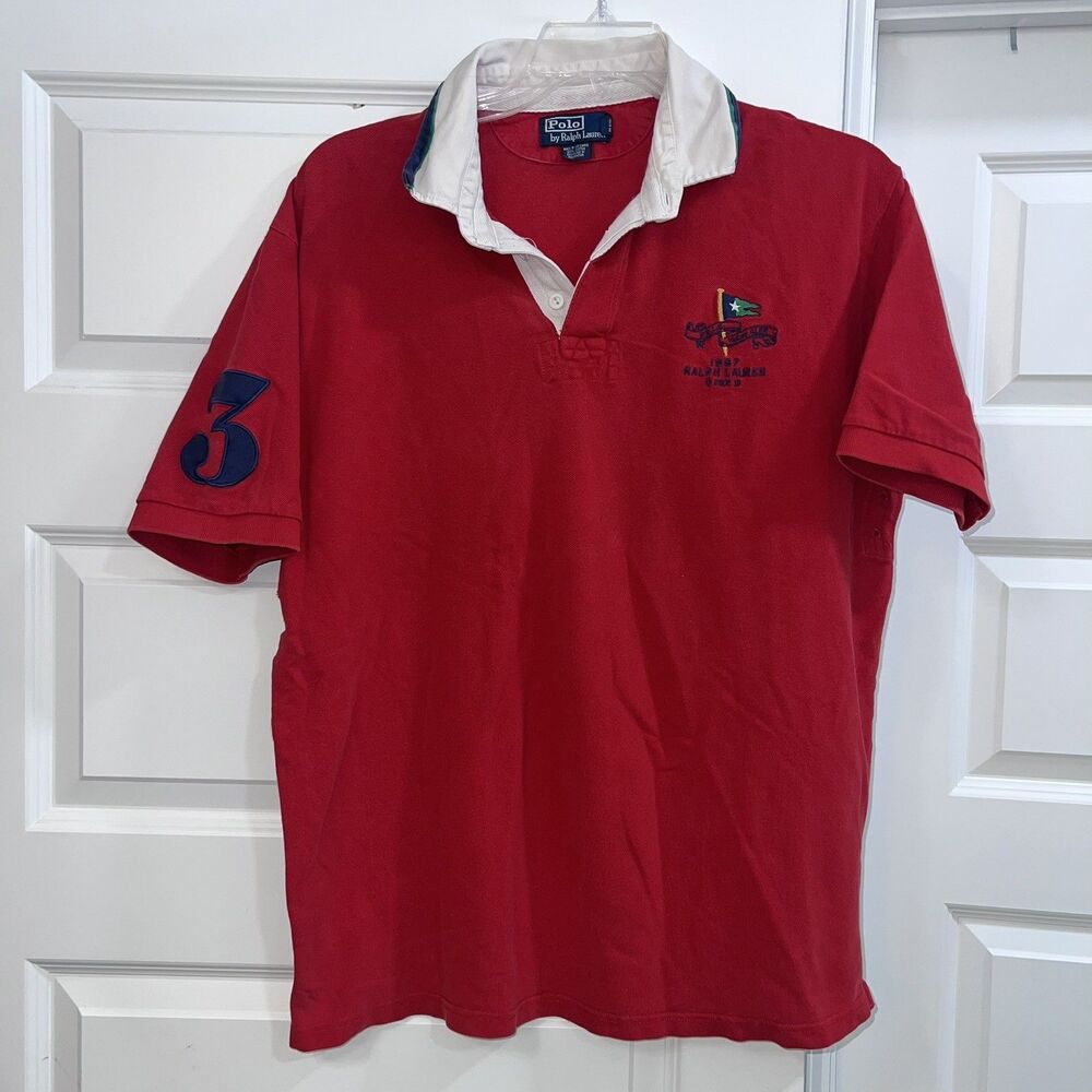 Vintage 00s Polo Ralph Lauren Yacht Club Red Short Sleeve Polo Shirt Size XL